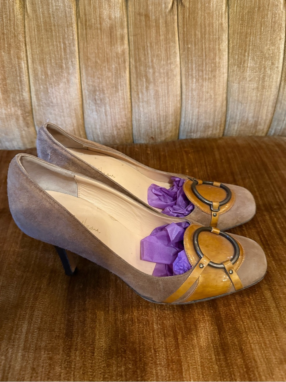 Cole Haan Brown Suede Pumps with Tan Leather Trim